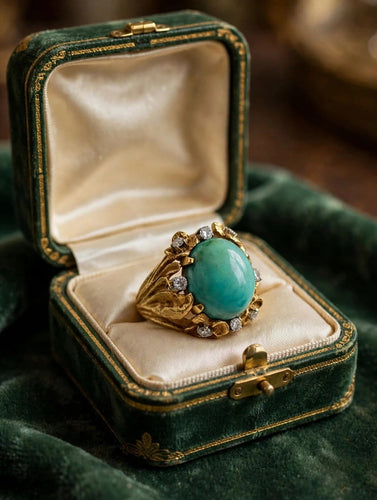 Bague 49 Bague cocktail des années 1960-1970 en or jaune 18 carats, turquoise et diamants 58 Facettes 632/26 A SHD
