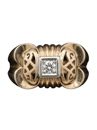 Bague 61 Bague Tank rétro en or jaune 18 carats et diamant taille brillant 58 Facettes Bague tank