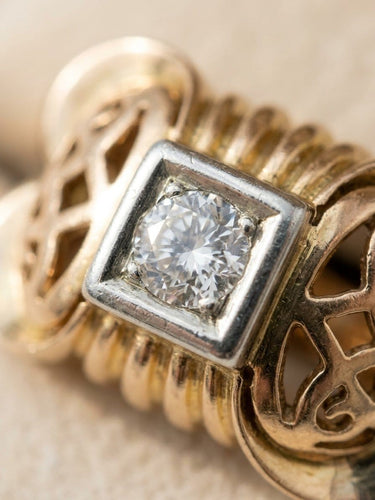 Bague 61 Bague Tank rétro en or jaune 18 carats et diamant taille brillant 58 Facettes Bague tank