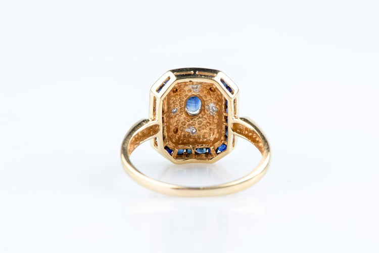 Bague 56 Bague en or jaune 18 carats, 29 saphirs bleus et 8 diamants, 4,20 g 58 Facettes BG-SAPHORJ-107