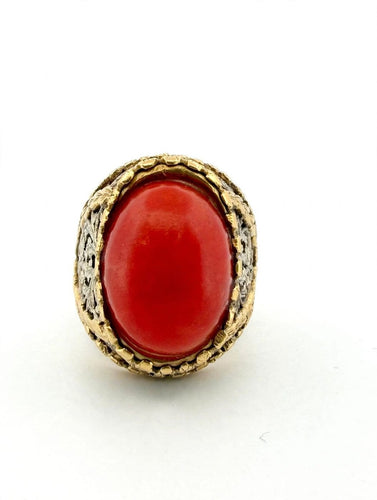 Bague 50 Bague en or jaune et blanc 18k, corail ovale et corps travaillé 58 Facettes 632/26 C SHD