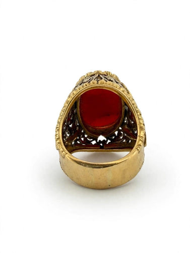 Bague 50 Bague en or jaune et blanc 18k, corail ovale et corps travaillé 58 Facettes 632/26 C SHD