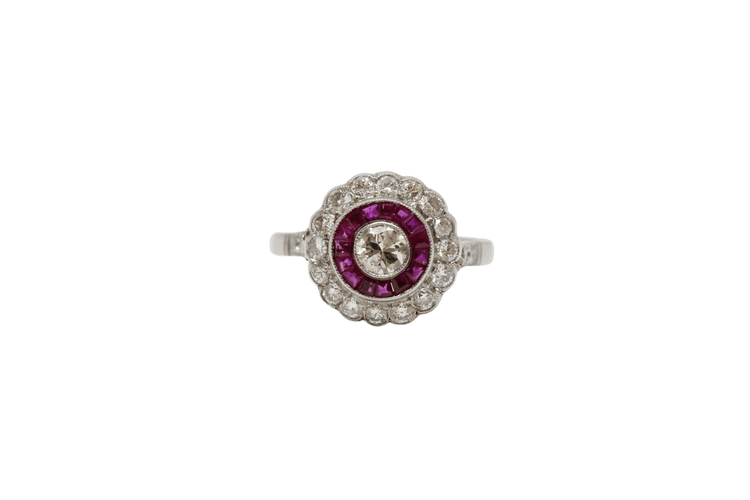 Bague 58 Bague de style Art déco en platine, diamants et rubis 58 Facettes ANILLO 27