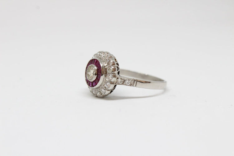 Bague 58 Bague de style Art déco en platine, diamants et rubis 58 Facettes ANILLO 27