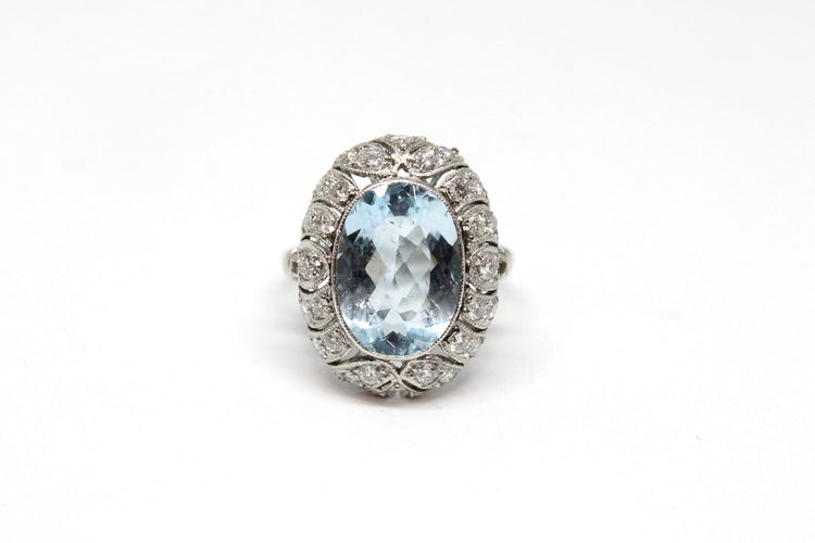 Bague 54 Bague en platine avec aigue-marine et diamants 58 Facettes ANILLO 28