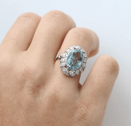 Bague 54 Bague en platine avec aigue-marine et diamants 58 Facettes ANILLO 28