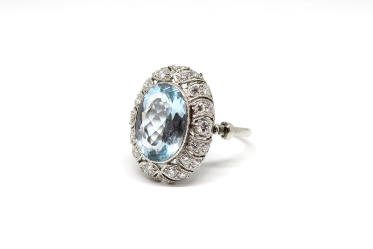 Bague 54 Bague en platine avec aigue-marine et diamants 58 Facettes ANILLO 28