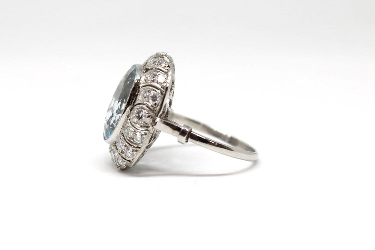Bague 54 Bague en platine avec aigue-marine et diamants 58 Facettes ANILLO 28