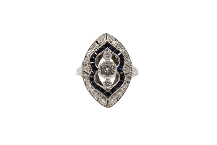 Bague 54 Bague de style Art déco en platine, diamants et saphirs 58 Facettes ANILLO 29