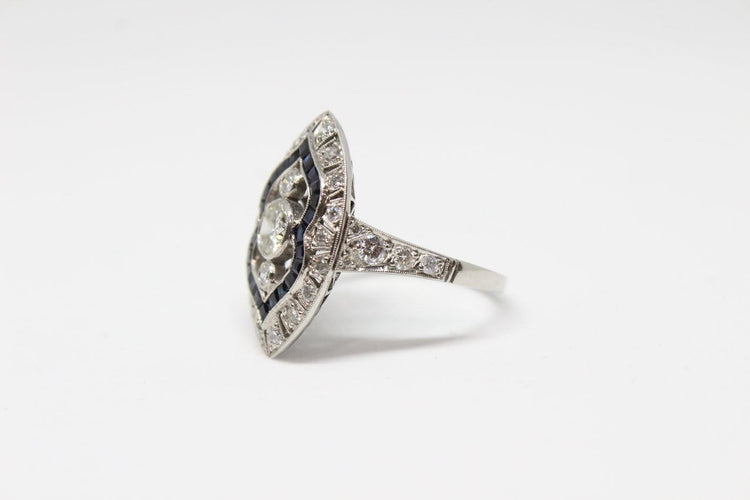 Bague 54 Bague de style Art déco en platine, diamants et saphirs 58 Facettes ANILLO 29