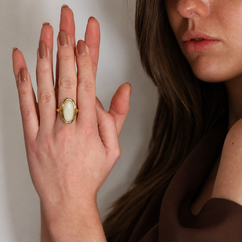 Bague 53 Bague en or jaune 14 carats et opale blanche 58 Facettes 2611001