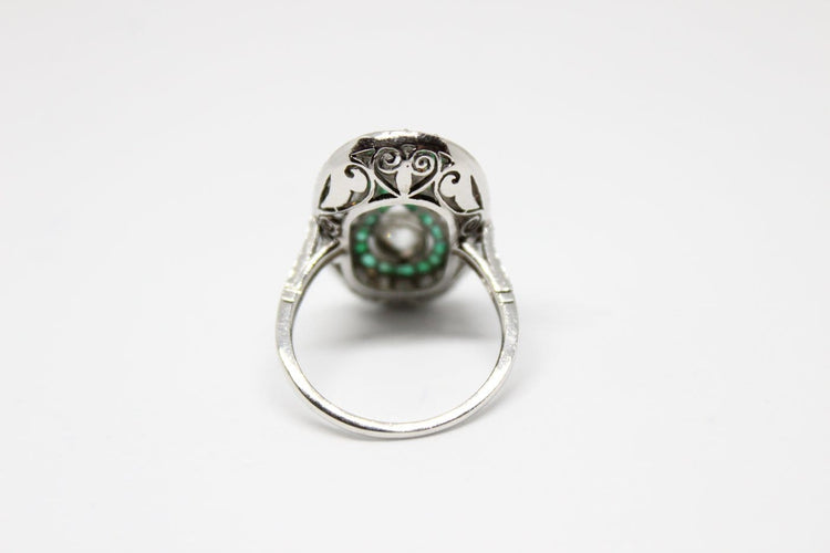 Bague 54 Bague de style Art déco en platine, diamants et émeraudes 58 Facettes ANILLO 31
