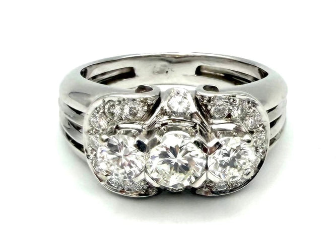Bague 51 Bague vintage en or blanc 18k avec diamants, 1 ct 58 Facettes VINTAGE BG DV