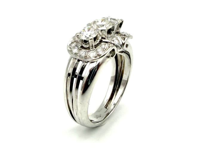 Bague 51 Bague vintage en or blanc 18k avec diamants, 1 ct 58 Facettes VINTAGE BG DV
