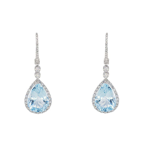 Boucles d’oreilles dormeuses en or blanc 18 carats, aigues-marines et diamants 58 Facettes 5664791RV