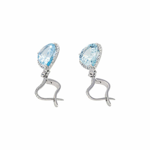 Boucles d’oreilles dormeuses en or blanc 18 carats, aigues-marines et diamants 58 Facettes 5664791RV