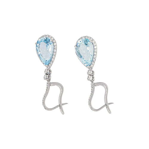 Boucles d’oreilles dormeuses en or blanc 18 carats, aigues-marines et diamants 58 Facettes 5664791RV