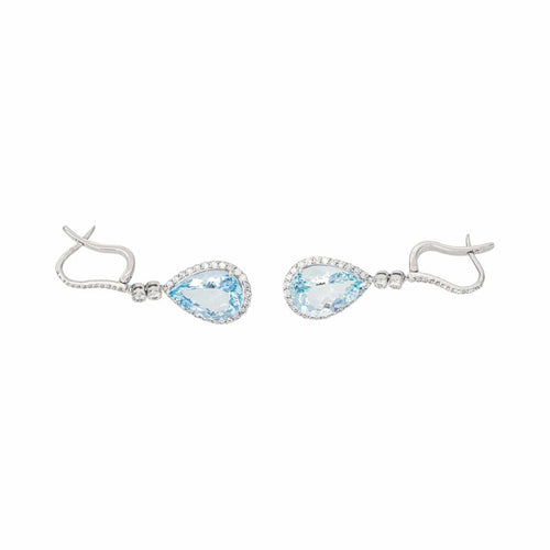 Boucles d’oreilles dormeuses en or blanc 18 carats, aigues-marines et diamants 58 Facettes 5664791RV