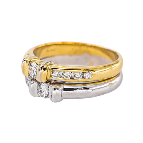 Bague en or jaune et blanc 750, diamants taille brillant 58 Facettes 5712311CN