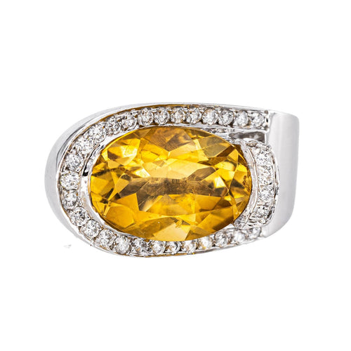 Bague en or blanc 18 carats, citrine ovale et diamants 58 Facettes 5778618CN