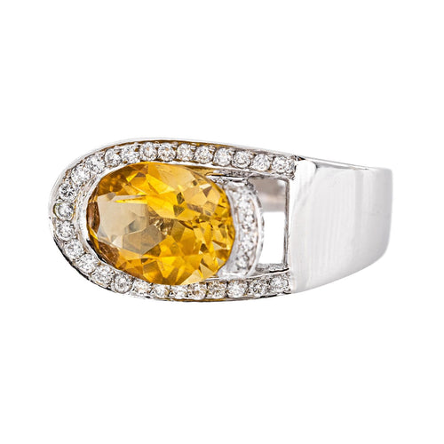 Bague en or blanc 18 carats, citrine ovale et diamants 58 Facettes 5778618CN