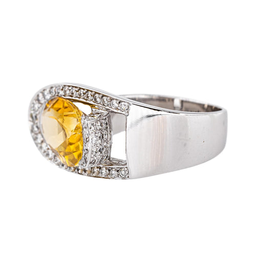 Bague en or blanc 18 carats, citrine ovale et diamants 58 Facettes 5778618CN
