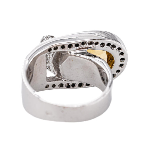 Bague en or blanc 18 carats, citrine ovale et diamants 58 Facettes 5778618CN