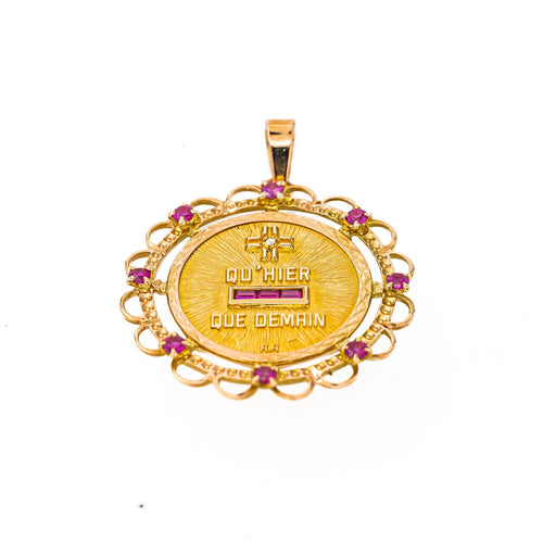 Augis - Pendentif Médaille d'amour en or jaune 750, rubis synthétiques et diamant 58 Facettes 5828221CN