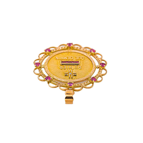 Augis - Pendentif Médaille d'amour en or jaune 750, rubis synthétiques et diamant 58 Facettes 5828221CN
