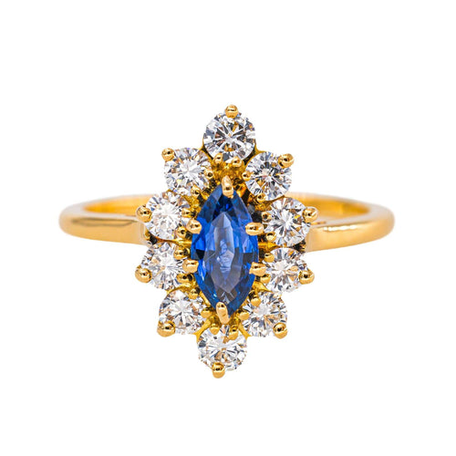 Bague marquise en or jaune 750 (18 carats), saphir et diamants 58 Facettes 5994000CN