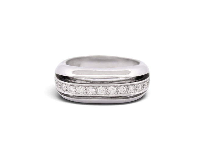 Poiray - Bague Quadrille en or blanc 18k, 17 diamants, taille 59 58 Facettes 277341