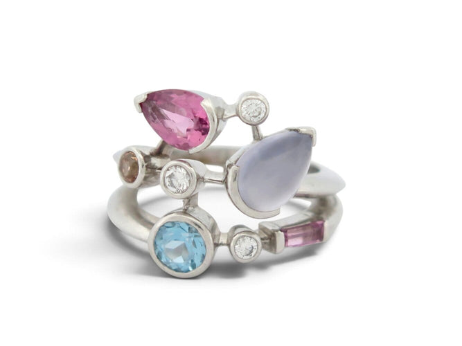Cartier - Bague Méli Mélo en platine 950, diamants et pierres, taille 52 58 Facettes 277711