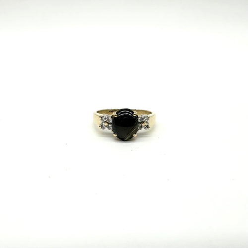 Bague 57 Bague en or jaune 750 avec saphir noir étoilé et diamants 58 Facettes Z15B51684