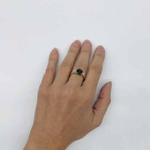 Bague 57 Bague en or jaune 750 avec saphir noir étoilé et diamants 58 Facettes Z15B51684
