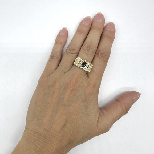 Bague 56 Bague tank en or jaune 750, saphir et diamants 58 Facettes Z15B51686