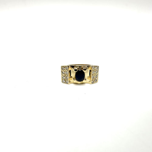 Bague 56 Bague tank en or jaune 750, saphir et diamants 58 Facettes Z15B51686