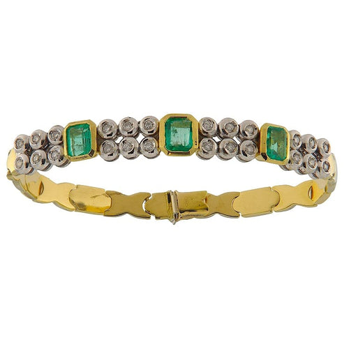 Bracelet Bracciale en or jaune et blanc avec émeraudes et diamants 58 Facettes G3838