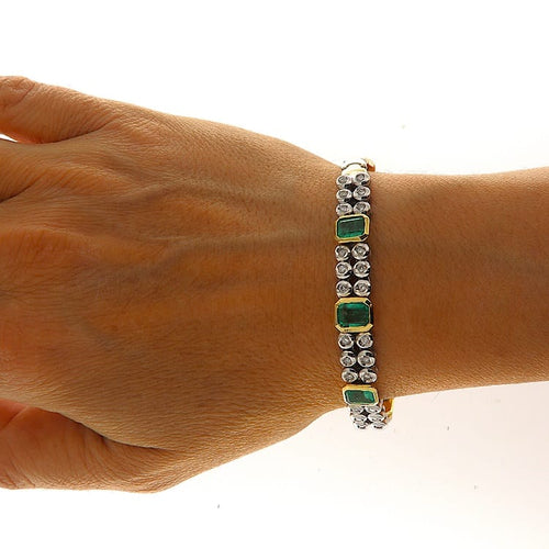 Bracelet Bracciale en or jaune et blanc avec émeraudes et diamants 58 Facettes G3838
