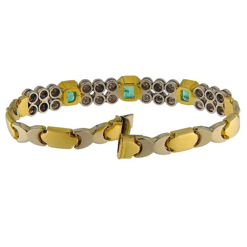 Bracelet Bracciale en or jaune et blanc avec émeraudes et diamants 58 Facettes G3838