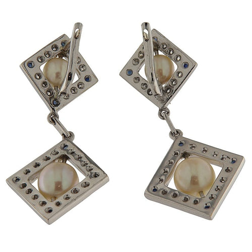 Boucles d'oreilles Orecchini pendenti en or blanc, diamants et perles 58 Facettes G3803