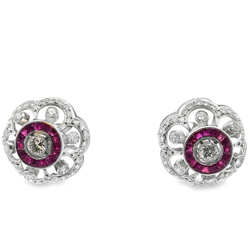 Boucles d'oreilles Ruby and Diamond Earrings 58 Facettes UN0083
