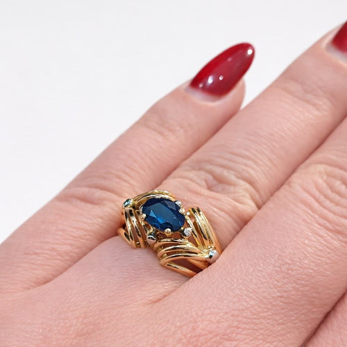 Bague 55 Bague rétro en or jaune 18 carats et saphir 58 Facettes 18697
