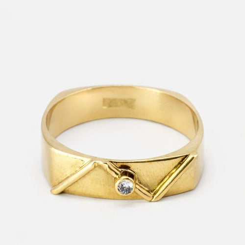 Bague 54 Bague géométrique en or jaune 18 carats et diamant 58 Facettes 5623