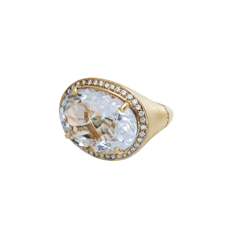 Bague 55 Bague cocktail en or jaune avec topaze et diamants 58 Facettes 25024