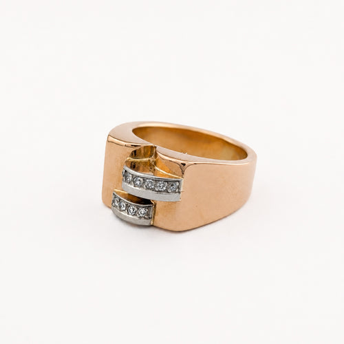 Bague 56 Tank - Bague en or rose et or blanc avec diamants 58 Facettes 25376
