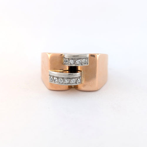 Bague 56 Tank - Bague en or rose et or blanc avec diamants 58 Facettes 25376