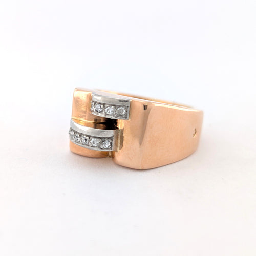 Bague 56 Tank - Bague en or rose et or blanc avec diamants 58 Facettes 25376
