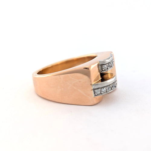 Bague 56 Tank - Bague en or rose et or blanc avec diamants 58 Facettes 25376
