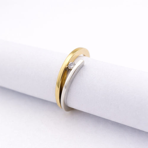 Bague 49 Bague en or jaune et or blanc 18 carats avec diamant 58 Facettes 26369
