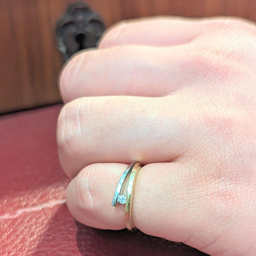 Bague 49 Bague en or jaune et or blanc 18 carats avec diamant 58 Facettes 26369